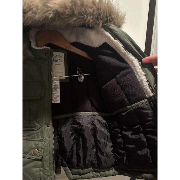 Carter's Army Green Puffer Unisex Parka Jacket w/ Faux Fur Size S/4 - Picture 5 of 12